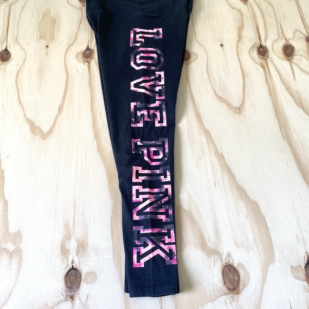 Victoria Secret Size Large Pink 2019 Black Yoga Pants Love Pink Side Leg